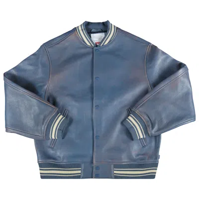 Pre-owned Supreme Painted Leather Varsity Jacket 'blue'