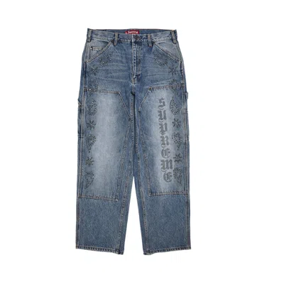 Pre-owned Supreme Paisley Studded Double Knee Painter Pant 'washed Blue' | Men's Size 36