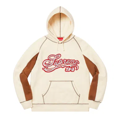 Pre-owned Supreme Paneled Script Hooded Sweatshirt 'natural' | White | Men's Size S