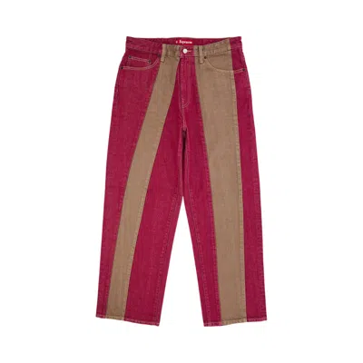 Pre-owned Supreme Paneled Stripe Baggy Jean 'red' | Men's Size 32