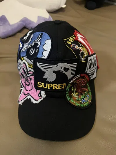Pre-owned Supreme Patches Black 6 Panel Hat Snapback