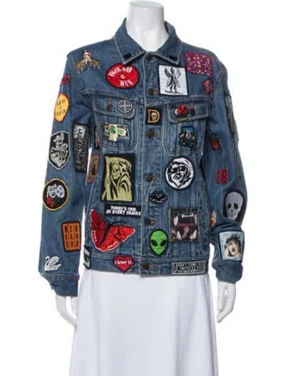 Pre-owned Supreme Patches Denim Trucker Jacket Graphic Print Denim Jacket In Blue