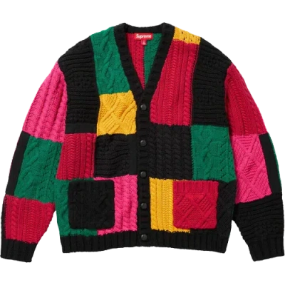 Pre-owned Supreme Patchwork Cable Knit Cardigan 2colors Black Ivory Size X-xxl Brand