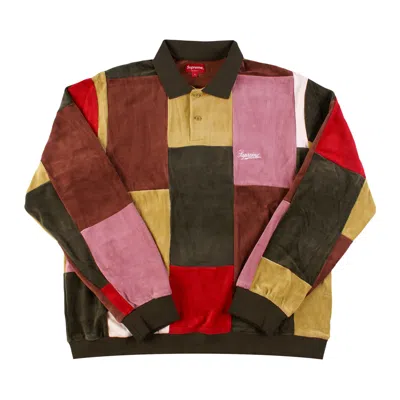 Pre-owned Supreme Patchwork Velour Long-sleeve Polo 'dark Olive' | Green | Men's Size S
