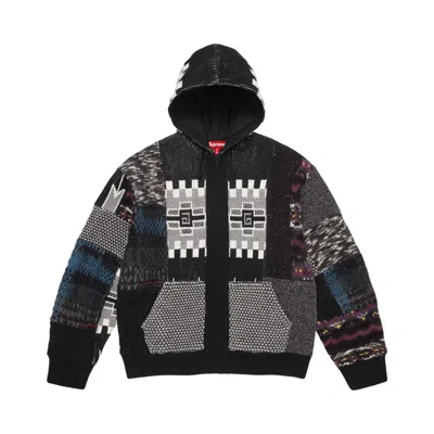 Pre-owned Supreme Patchwork Zip Up Hooded Sweater 'black' | Men's Size L