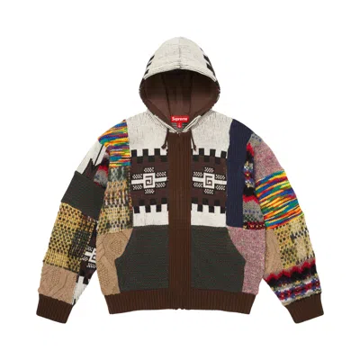 Pre-owned Supreme Patchwork Zip Up Hooded Sweater 'brown' | Men's Size L