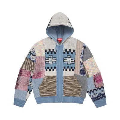 Pre-owned Supreme Patchwork Zip Up Hooded Sweater 'light Blue' | Men's Size L