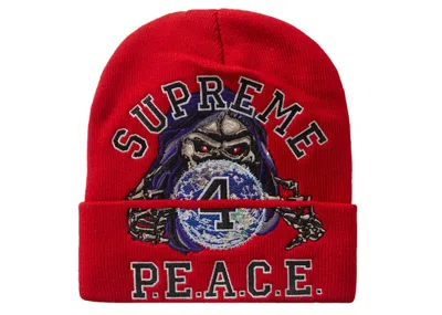 Pre-owned Supreme Peace Embroide Beanie In Red