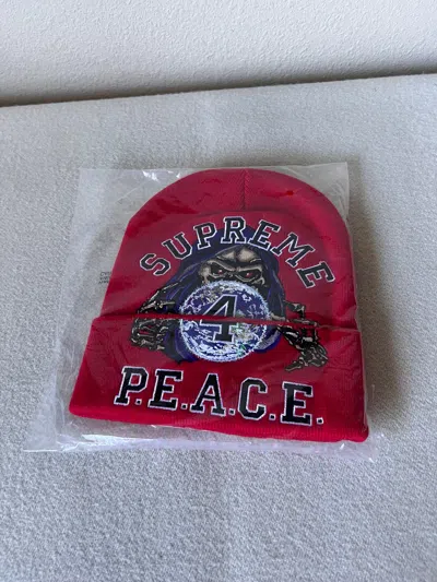 Pre-owned Supreme Peace Embroidered Beanie In Red