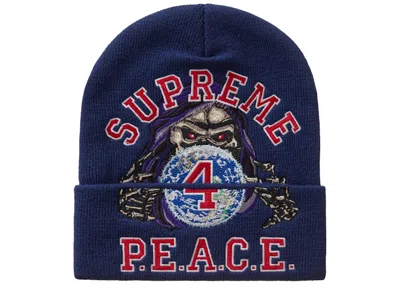 Pre-owned Supreme Peace Embroidered Beanie In Navy Blue