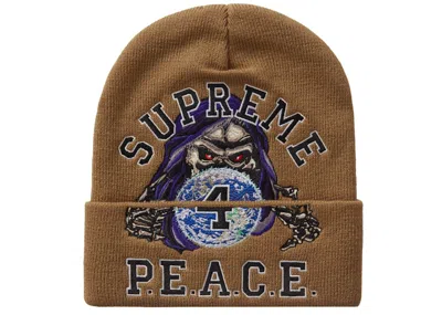 Pre-owned Supreme Peace Embroidered Beanie In Tan