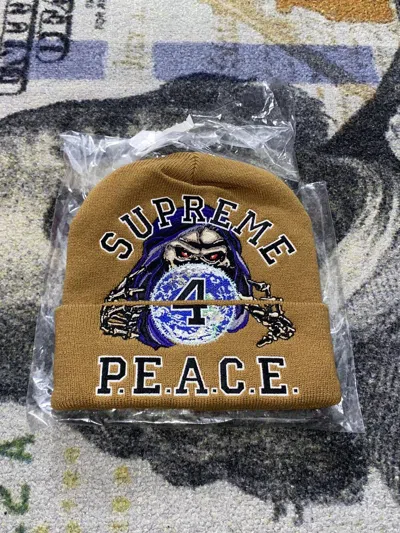 Pre-owned Supreme Peace Embroidered Beanie Tan