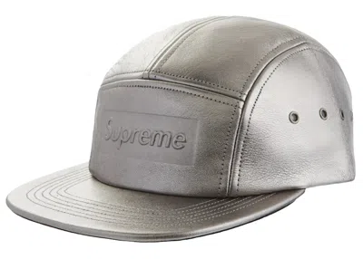 Pre-owned Supreme Pebbled Leather Camp Cap In Gunmetal
