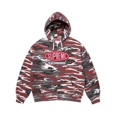 Pre-owned Supreme Performance Zip Up Hooded Sweatshirt 'red Camo' | Men's Size L