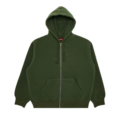 Pre-owned Supreme Pilled Zip Up Hooded Sweatshirt 'olive'