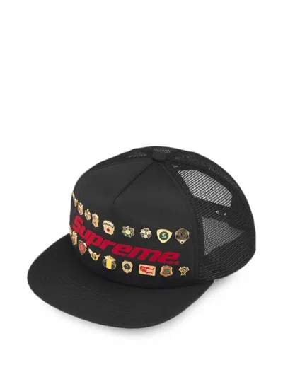 Supreme Pin-embellished Five-panel Cap Hat In Black