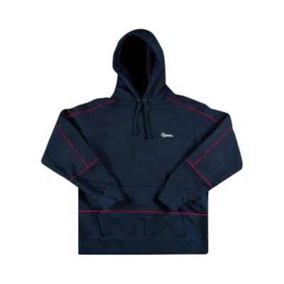 Pre-owned Supreme Piping Hooded Sweatshirt 'navy' | Blue | Men's Size L