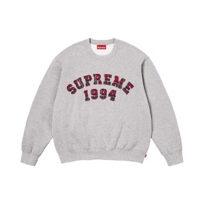 Pre-owned Supreme Plaid Arc Crewneck 'heather Grey' | Men's Size L In Gray