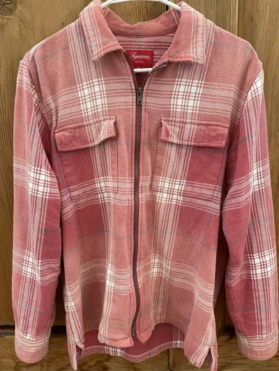 Pre-owned Supreme Plaid Flannel Zip Up Shirt Size S In Pink