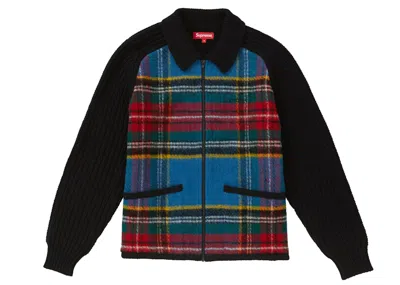 Pre-owned Supreme Plaid Front Zip Sweater In Black