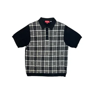Pre-owned Supreme Plaid Knit Polo Shirt In Black