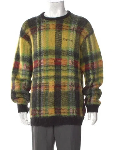 Pre-owned Supreme Plaid Print Crew Neck Cardigan In Yellow