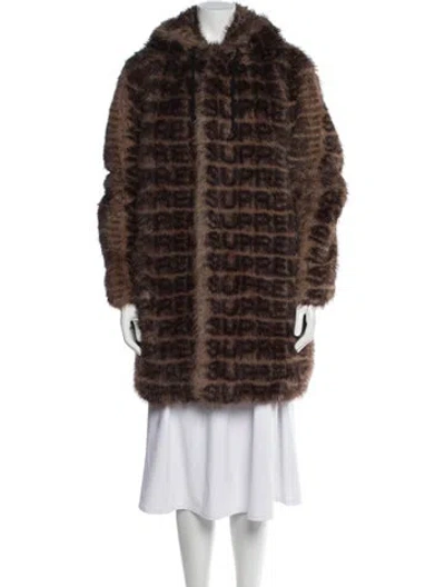Pre-owned Supreme Plaid Print Faux Fur Coat In Brown