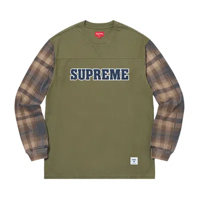 Pre-owned Supreme Plaid Sleeve Long-sleeve Top 'light Olive' In Green