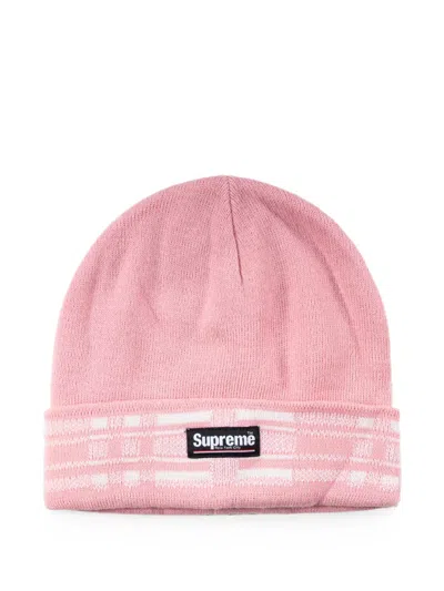 Supreme Plaid-cuff Beanie Hat In Pink