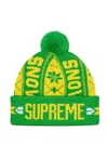 Supreme Pompom-detail Patterned-jacquard Beanie In Green