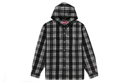 Pre-owned Supreme Printed Hooded Flannel Shirt Black