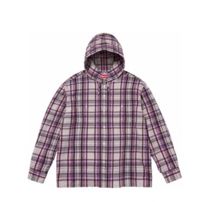 Supreme Printed Hooded Flannel Shirt 'pink White' In Purple