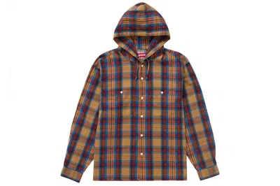 Pre-owned Supreme Printed Hooded Flannel Shirt Tan