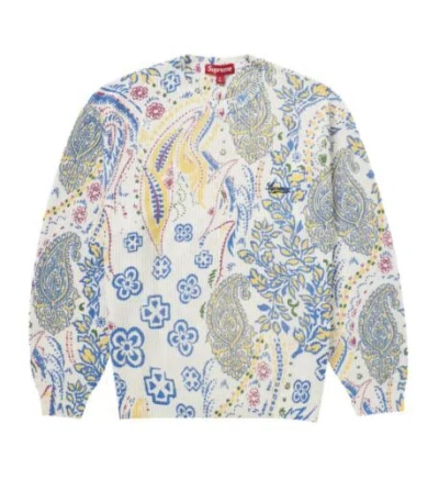 Pre-owned Supreme Printed Paisley Sweater White (size Small, Medium, Large, Xl)