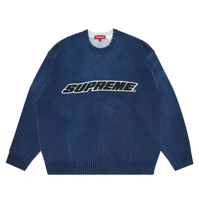 Pre-owned Supreme Printed Washed Sweater 'navy' In Blue