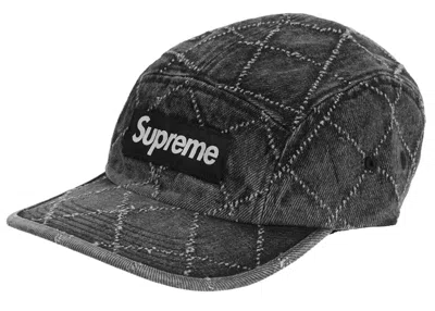 Pre-owned Supreme Punched Denim Camp Cap In Black