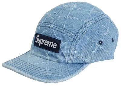 Pre-owned Supreme Punched Denim Camp Cap In Washed Indigo