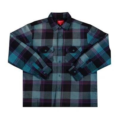 Pre-owned Supreme Quilted Flannel Shirt 'teal' | Men's Size L In Blue