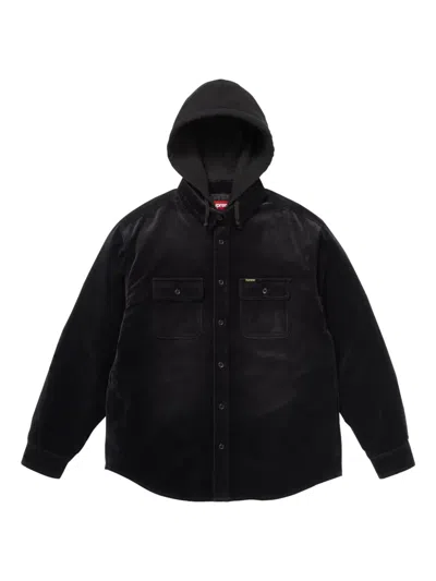 Supreme Quilted Hooded Velvet Shirt Jacket In Black