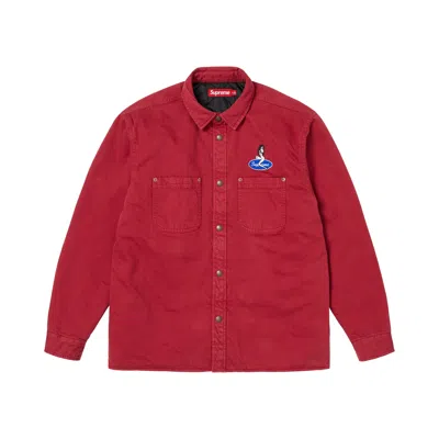 Pre-owned Supreme Quilted Lined Denim Snap Shirt 'red' | Men's Size L