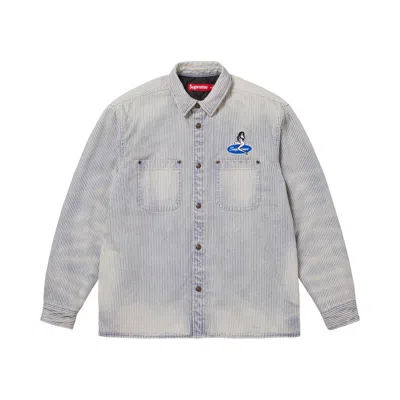Pre-owned Supreme Quilted Lined Denim Snap Shirt 'stripe' | Grey | Men's Size Xl In Gray