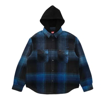 Pre-owned Supreme Quilted Lined Hooded Flannel Shirt 'blue Plaid' | Men's Size L