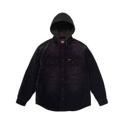 Pre-owned Supreme Quilted Lined Hooded Velvet Shirt 'black' | Men's Size M