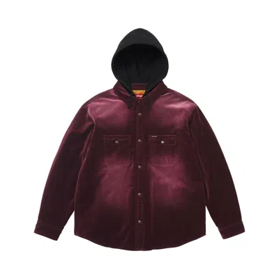 Pre-owned Supreme Quilted Lined Hooded Velvet Snap Shirt 'plum' | Red | Men's Size Xxl
