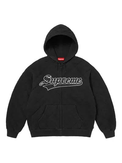 Supreme Quilted Zip Hooded Sweater In Black