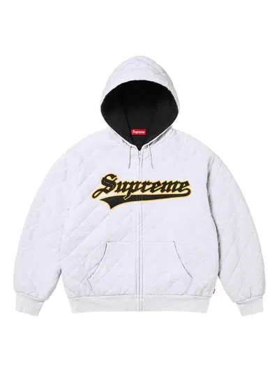 Supreme Quilted Zip Hooded Sweater In Gray