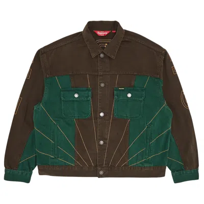 Pre-owned Supreme Radial Embroidered Denim Trucker Jacket 'brown'