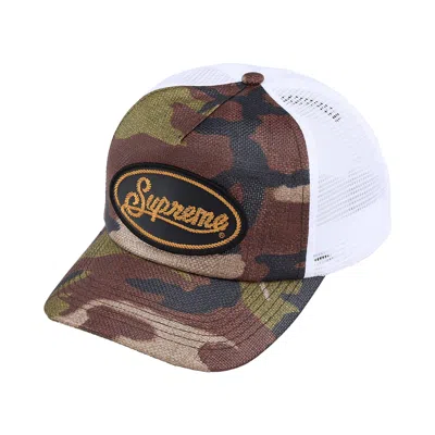 Pre-owned Supreme Raffia Mesh Back 5-panel 'woodland Camo' | Green | Men's Size Onesize