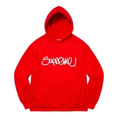 Supreme Raised Handstyle Hooded Sweatshirt 'red White'
