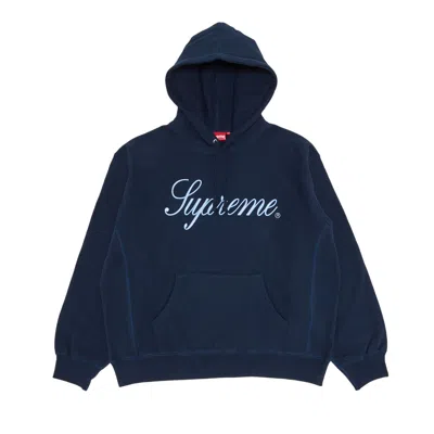 Pre-owned Supreme Raised Script Hooded Sweatshirt 'navy' | Blue | Men's Size L